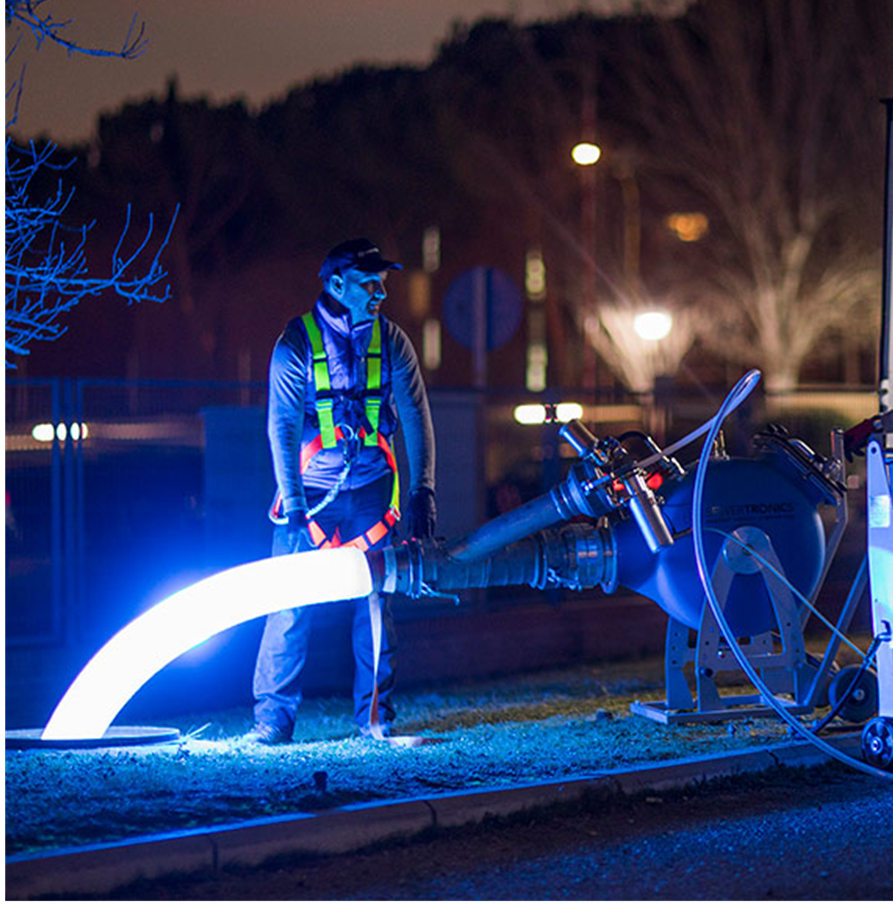 Trenchless CIPP lining process utilizing UV curing for efficient pipeline restoration. UV lining technology and equipment for CIPP rehabilitation